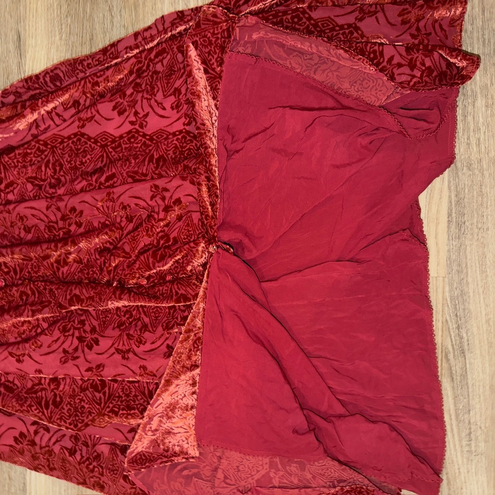 Anthropologie Red Burnout Velvet Floral Maxi Dress V-Neck Flutter Sleeve Size M - Picture 10 of 13